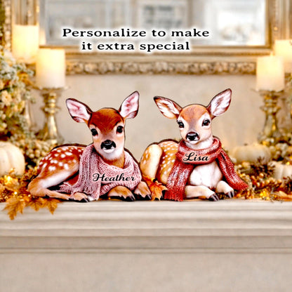 Baby Deer Shelf Sitters – Autumn Woodland Home Decor, Add Personalized Names