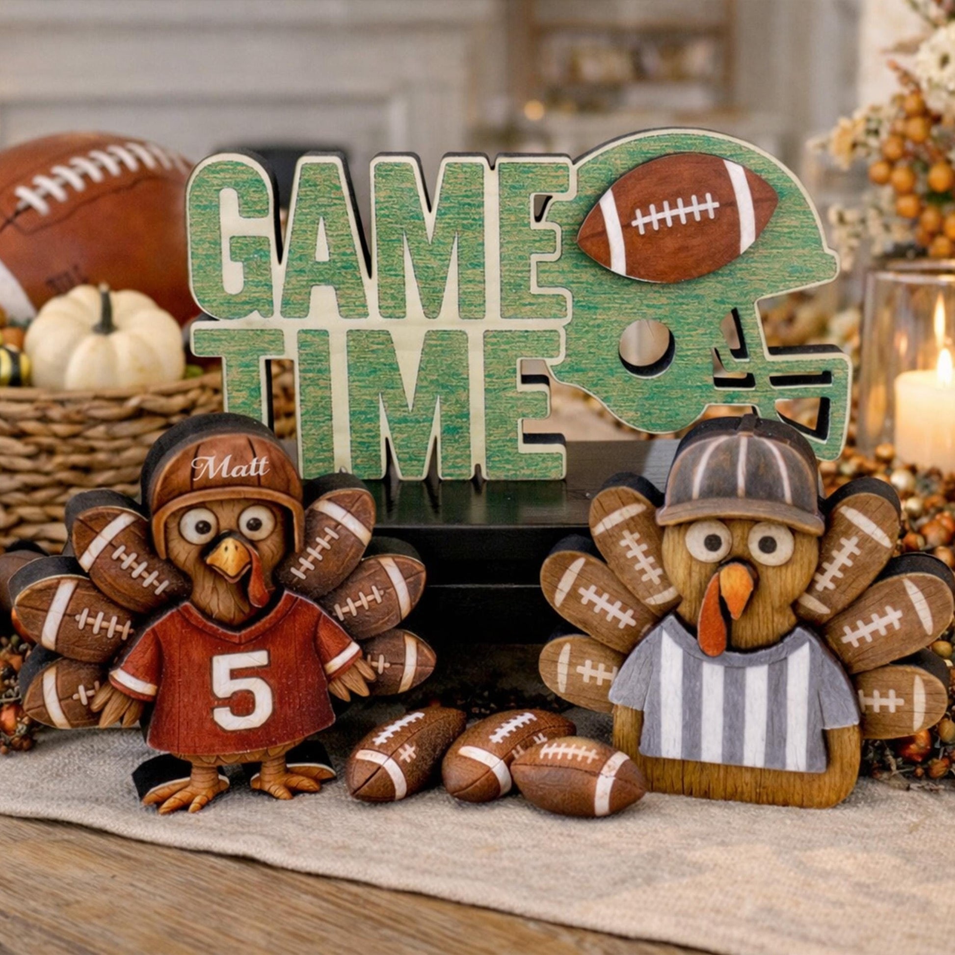 Football Turkey Shelf Sitter Set – Personalized Jersey, Game Time Decor