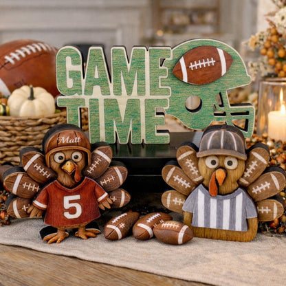 Football Turkey Shelf Sitter Set – Personalized Jersey, Game Time Decor