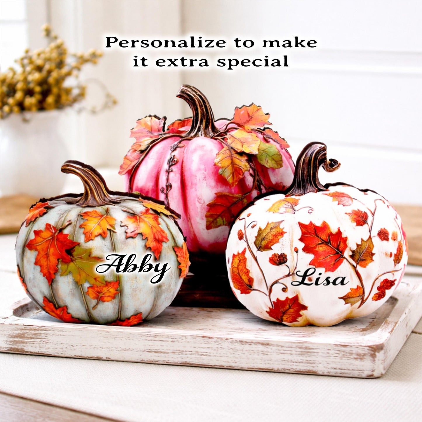 Personalized Fall Pumpkin Shelf Sitters – Poplar Wood, Set of 3