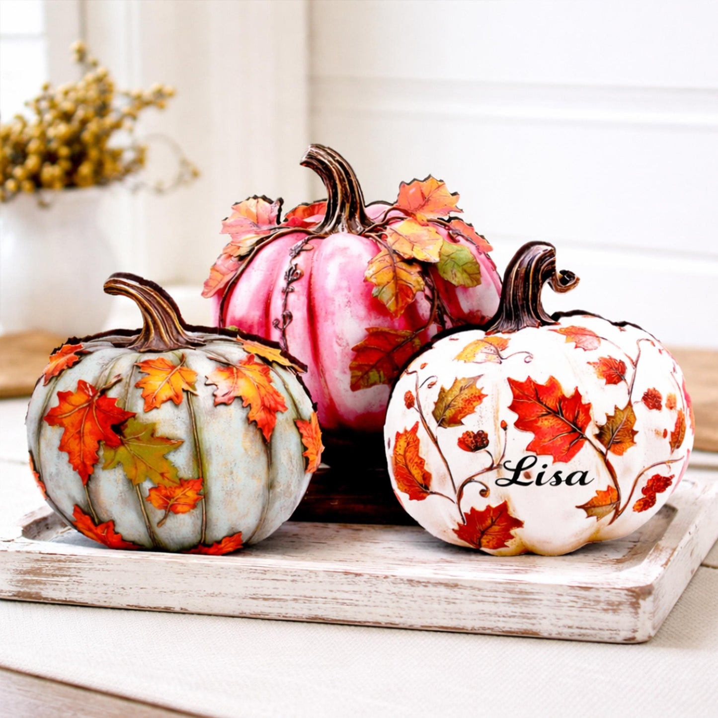 Personalized Fall Pumpkin Shelf Sitters – Poplar Wood, Set of 3