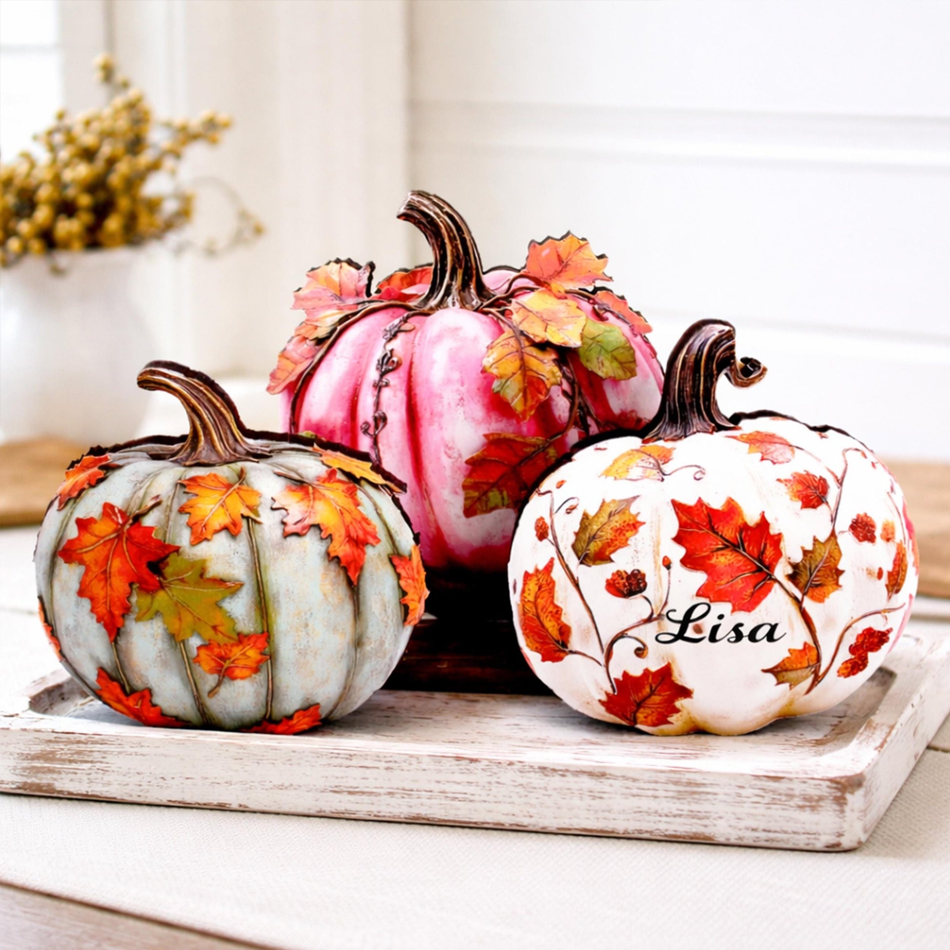 Personalized Fall Pumpkin Shelf Sitters – Poplar Wood, Set of 3