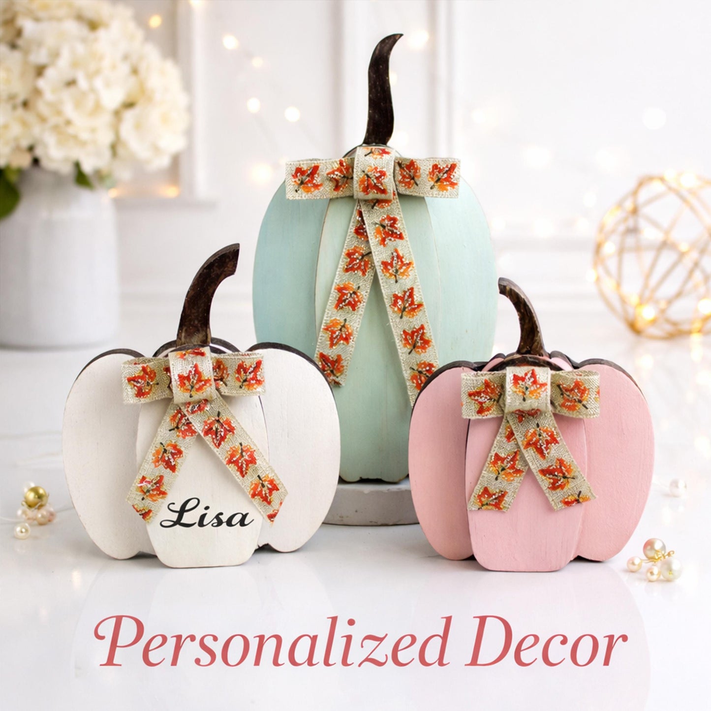 Pumpkin Shelf Sitters - Set of 3 Wooden Fall Mantel Decor