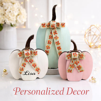 Pumpkin Shelf Sitters - Set of 3 Wooden Fall Mantel Decor