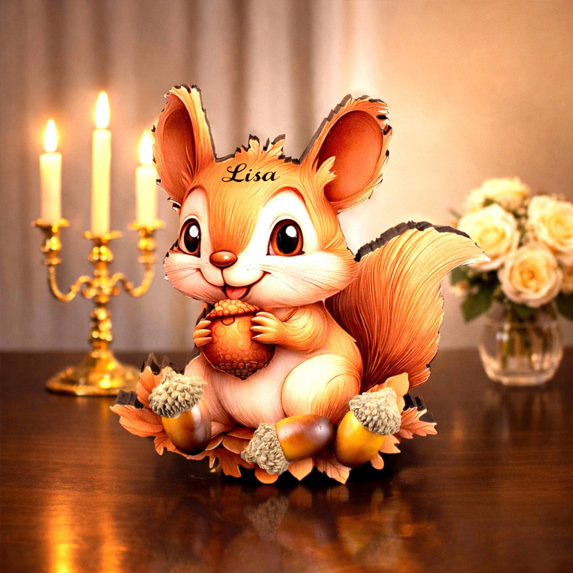 Personalized Fall Squirrel Shelf Sitter – Autumn Woodland Decor