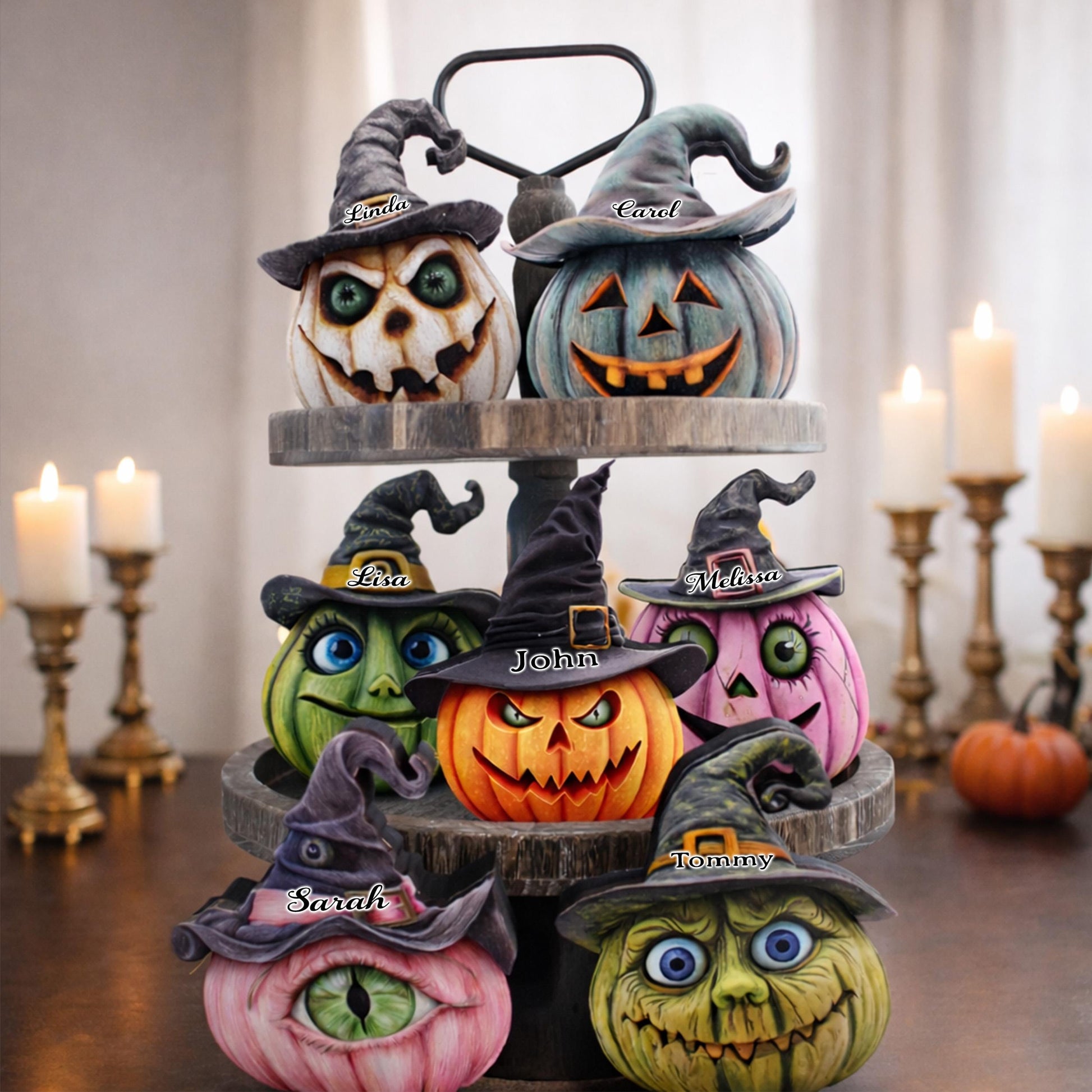 Personalized Witch Hats Pumpkin Shelf Sitters – Multi-Layer Halloween Decor