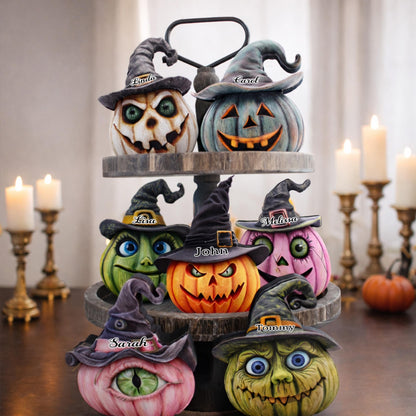 Personalized Witch Hats Pumpkin Shelf Sitters – Multi-Layer Halloween Decor