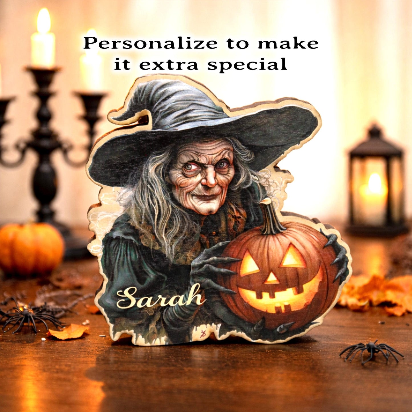 Personalized Witch Shelf Sitter, Farmhouse Halloween Decor