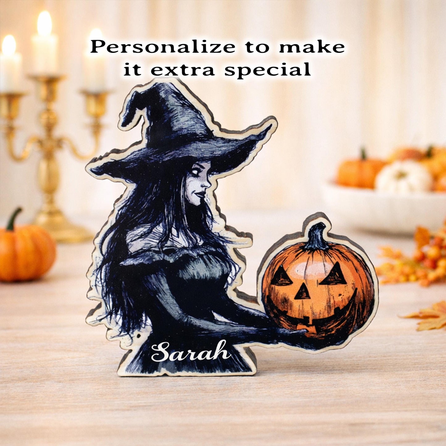 Halloween Witch Shelf Sitter – Farmhouse Poplar Wood Decor