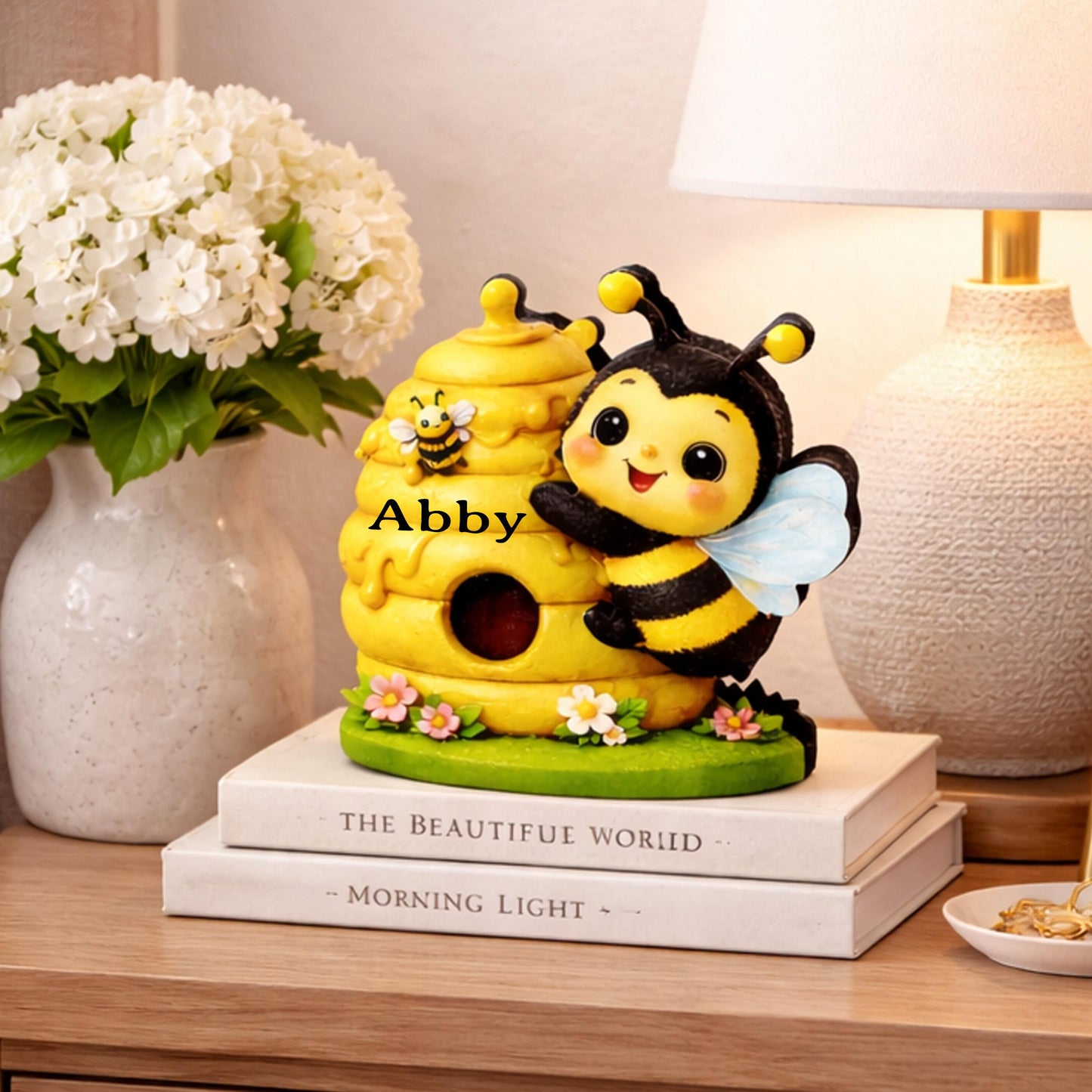 Personalized Multi-Layered Bee and Beehive Shelf Sitter – Custom Name Kids Room Decor – Nursery Shelf Sign, Mantel & Tiered Tray Decor