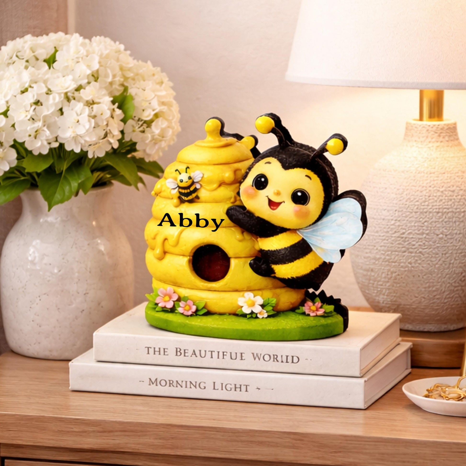 Personalized Multi-Layered Bee and Beehive Shelf Sitter – Custom Name Kids Room Decor – Nursery Shelf Sign, Mantel & Tiered Tray Decor