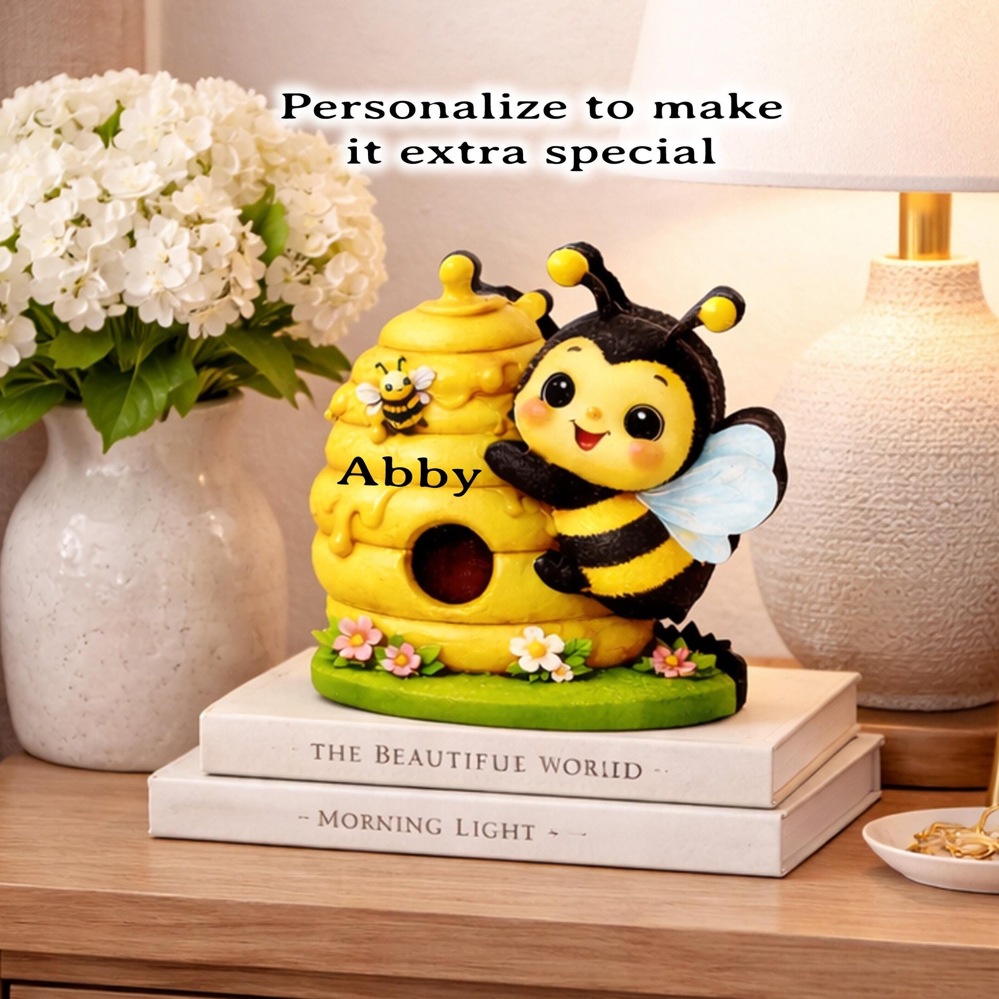 Personalized Multi-Layered Bee and Beehive Shelf Sitter – Custom Name Kids Room Decor – Nursery Shelf Sign, Mantel & Tiered Tray Decor