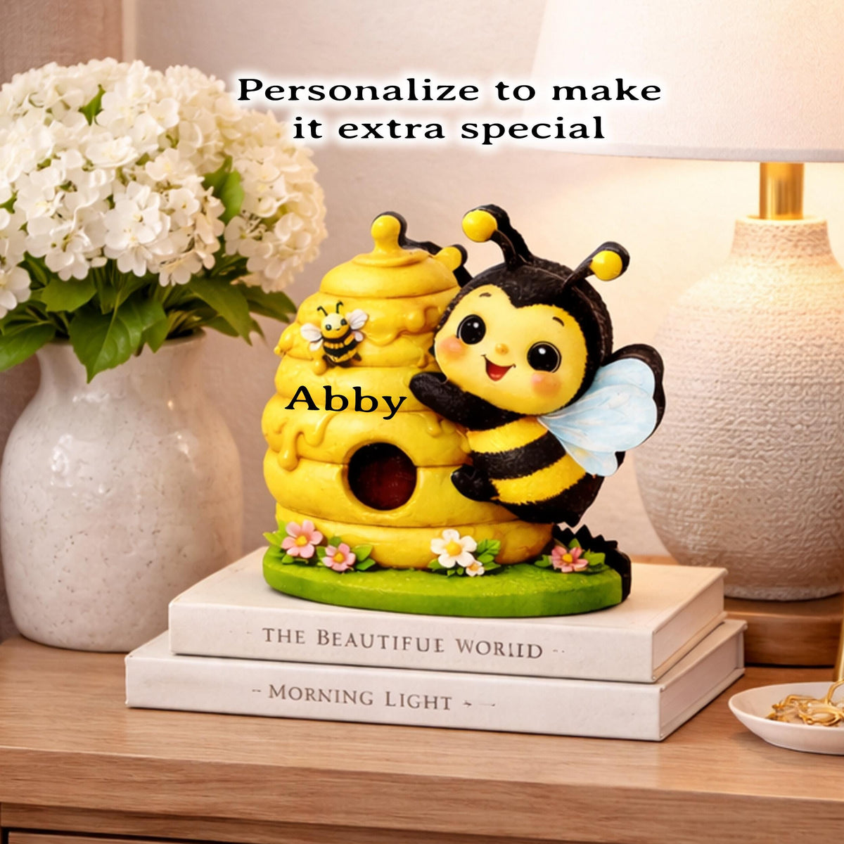 Personalized Multi-Layered Bee and Beehive Shelf Sitter – Custom Name Kids Room Decor – Nursery Shelf Sign, Mantel & Tiered Tray Decor