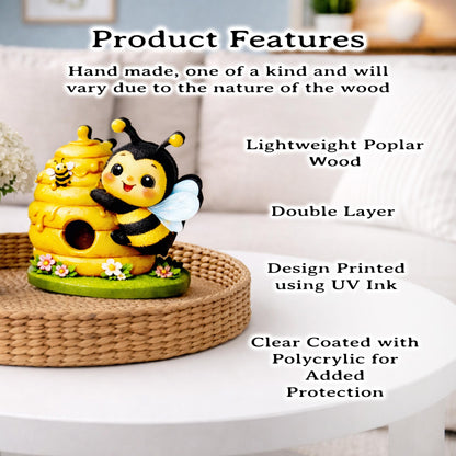 Personalized Multi-Layered Bee and Beehive Shelf Sitter – Custom Name Kids Room Decor – Nursery Shelf Sign, Mantel & Tiered Tray Decor