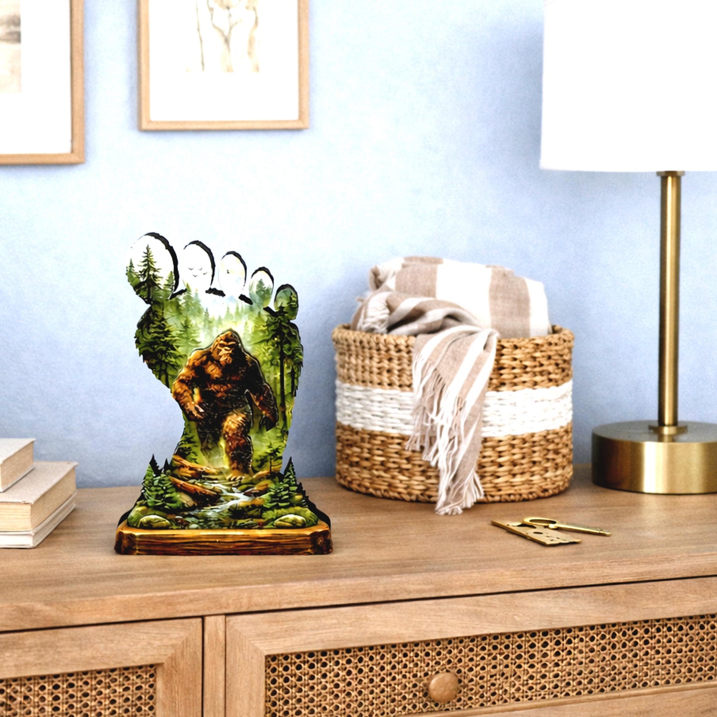 Personalized Multi-layered Wooden Bigfoot Shelf Sitter – Sasquatch Mountain Decor, Mantel & Tiered Tray Decor