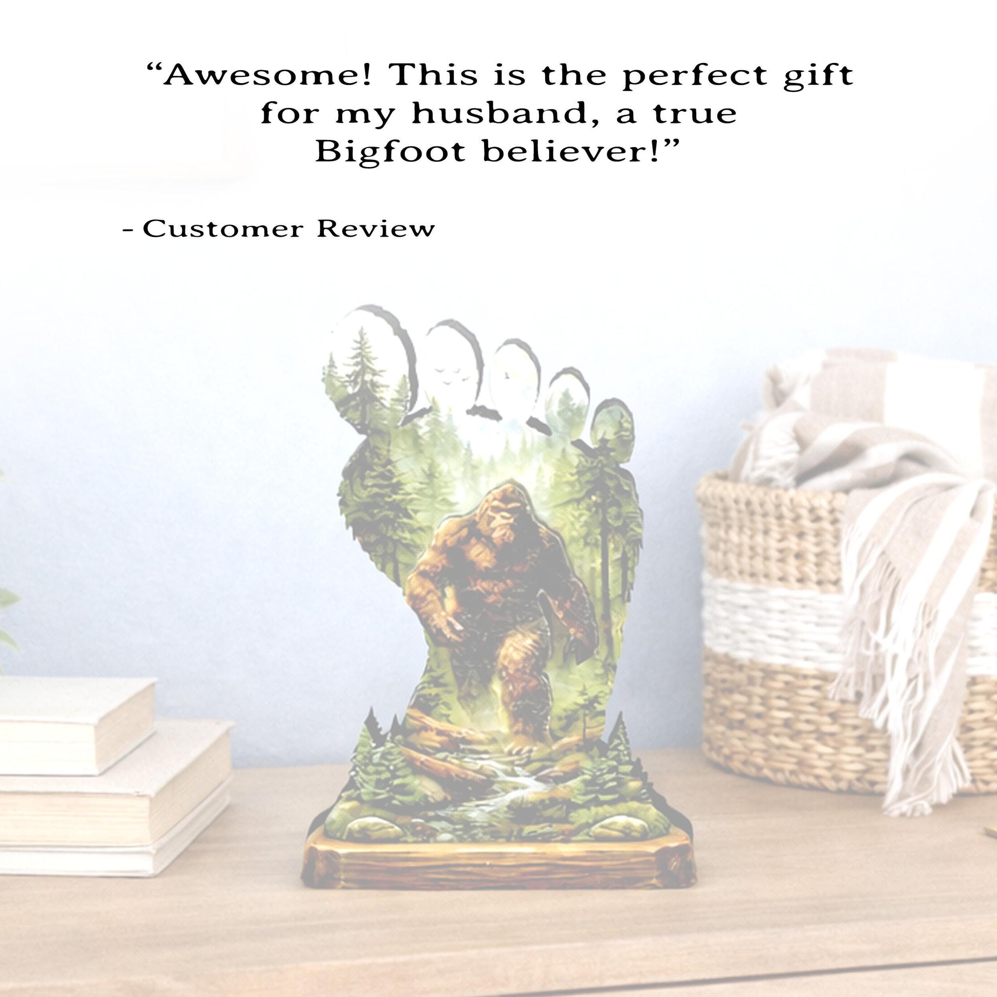 Personalized Multi-layered Wooden Bigfoot Shelf Sitter – Sasquatch Mountain Decor, Mantel & Tiered Tray Decor