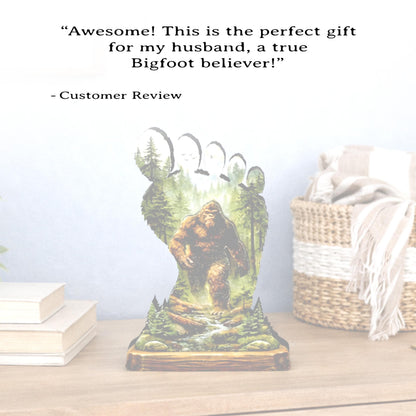 Personalized Multi-layered Wooden Bigfoot Shelf Sitter – Sasquatch Mountain Decor, Mantel & Tiered Tray Decor