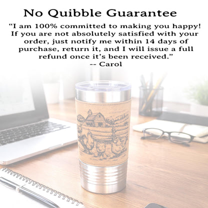 Farm Chickens Engraved 20 oz Travel Tumbler – Personalized Leatherette Wrap, Custom Name Coffee Mug, Perfect Chicken Lover Gift
