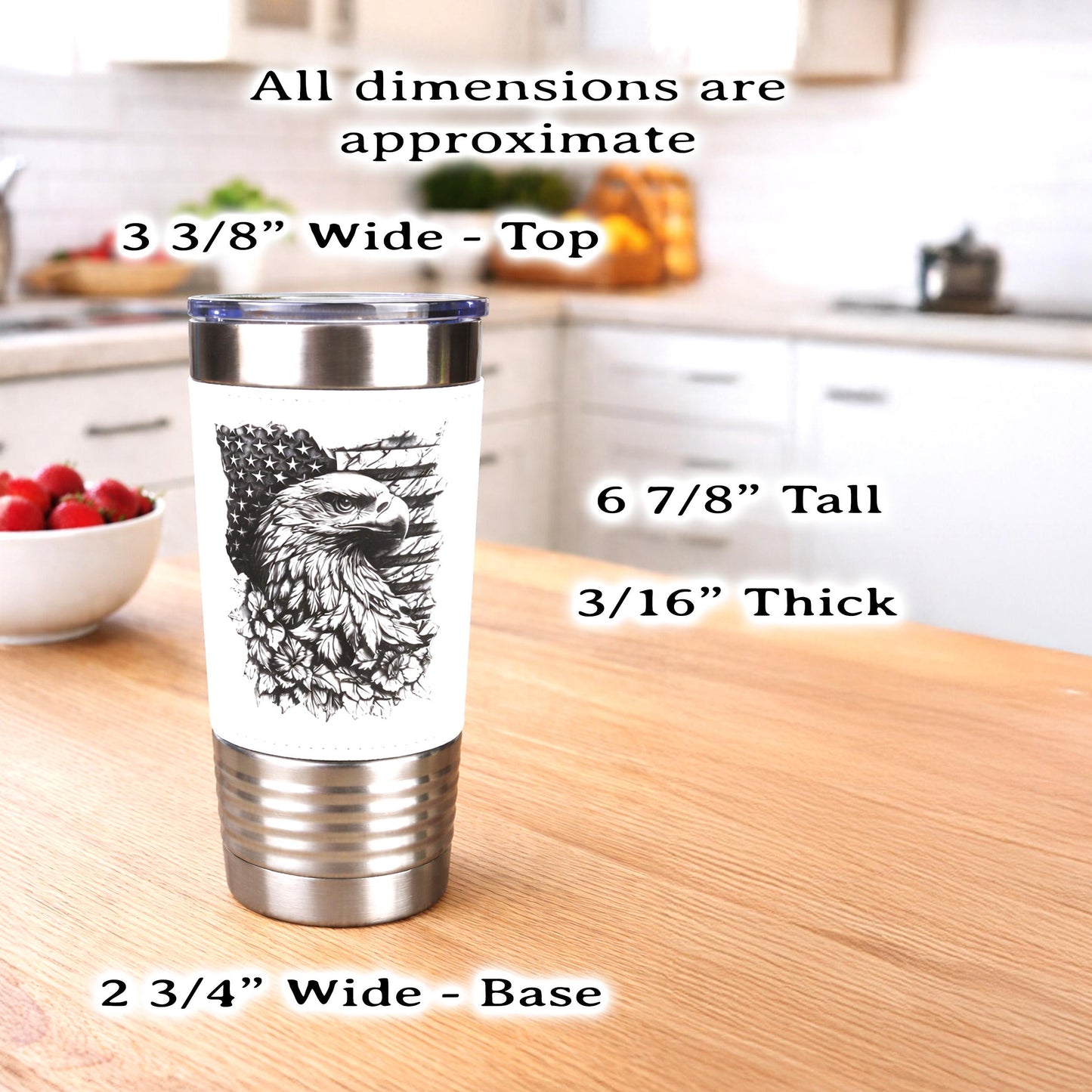 Patriotic Eagle & Flag Travel Tumbler – Personalized Name, Leather wrapped travel mug, Insulated Coffee Mug, Perfect Father's Day Gift