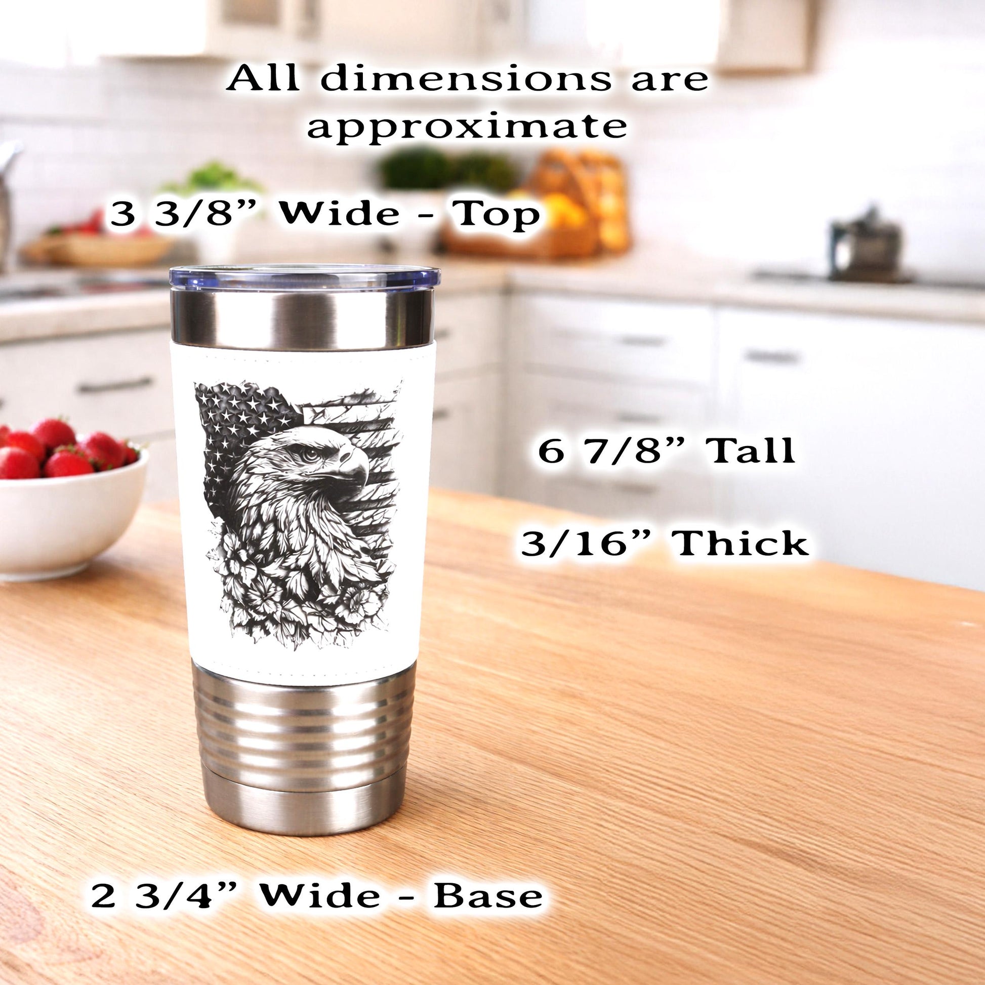 Patriotic Eagle & Flag Travel Tumbler – Personalized Name, Leather wrapped travel mug, Insulated Coffee Mug, Perfect Father's Day Gift