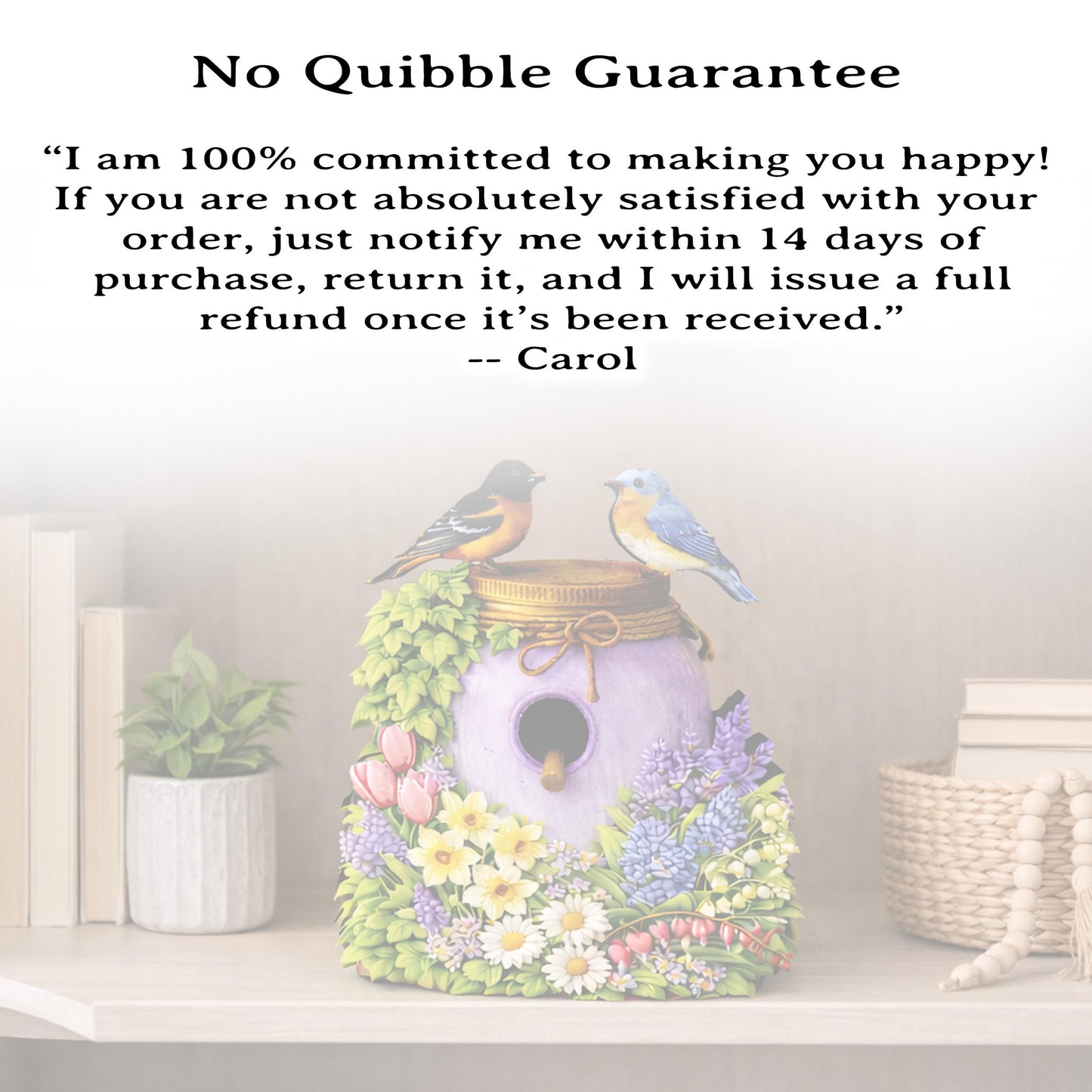 Personalized Purple Mason Jar Birdhouse Shelf Sitter – Spring Flowers and Chickadees – Custom Name Kids Room Decor Mantel & Tiered Tray