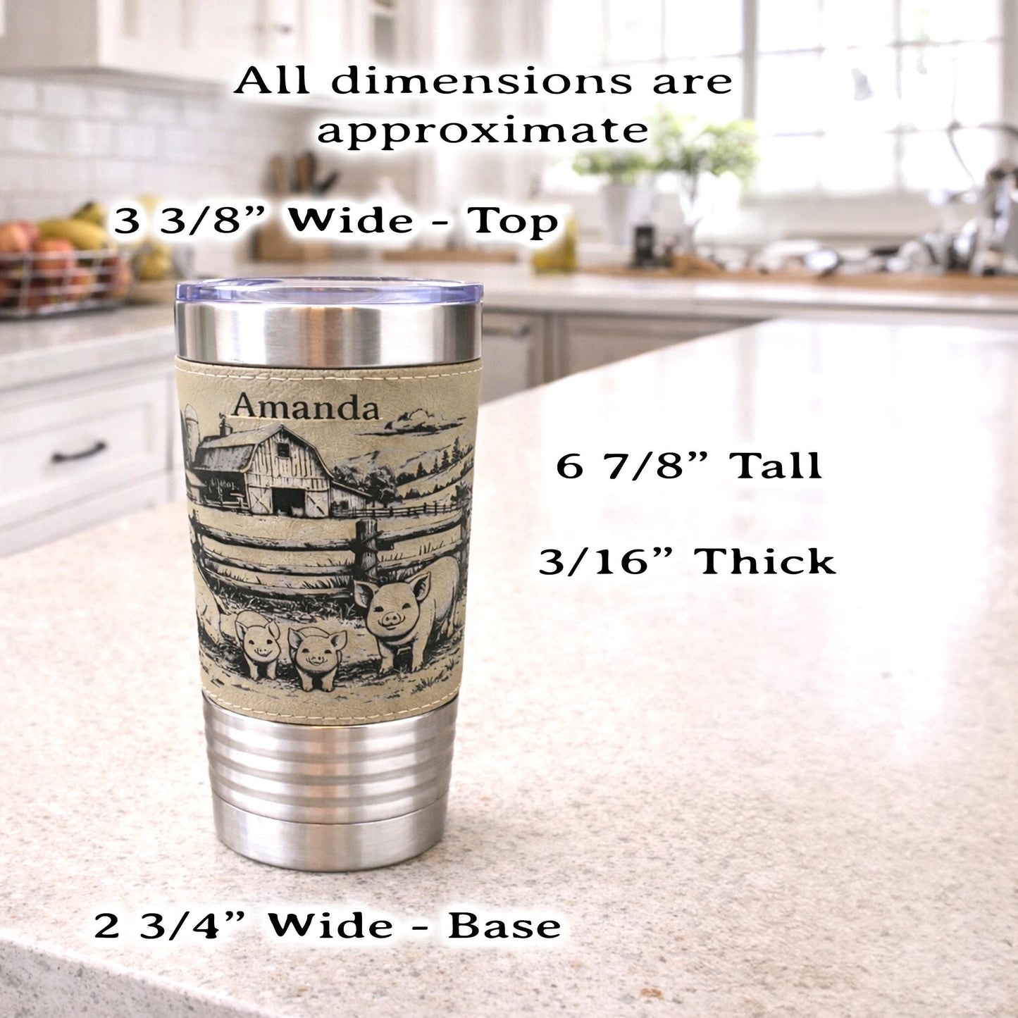 Pig Farm Engraved 20 oz Travel Tumbler – Personalized Leatherette Wrap, Custom Name, Leatherette Wrap, Perfect Pig Lovers Gift