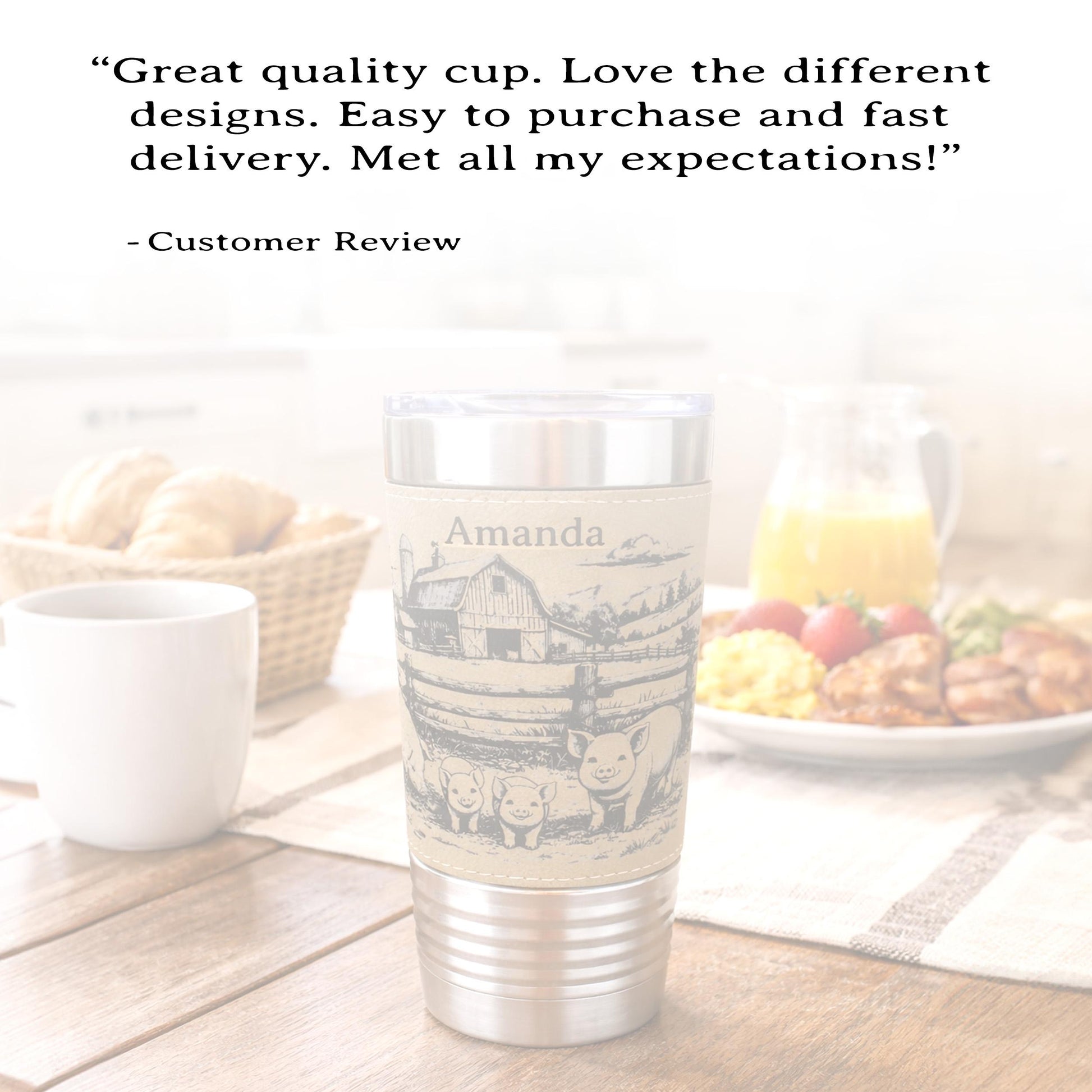 Pig Farm Engraved 20 oz Travel Tumbler – Personalized Leatherette Wrap, Custom Name, Leatherette Wrap, Perfect Pig Lovers Gift
