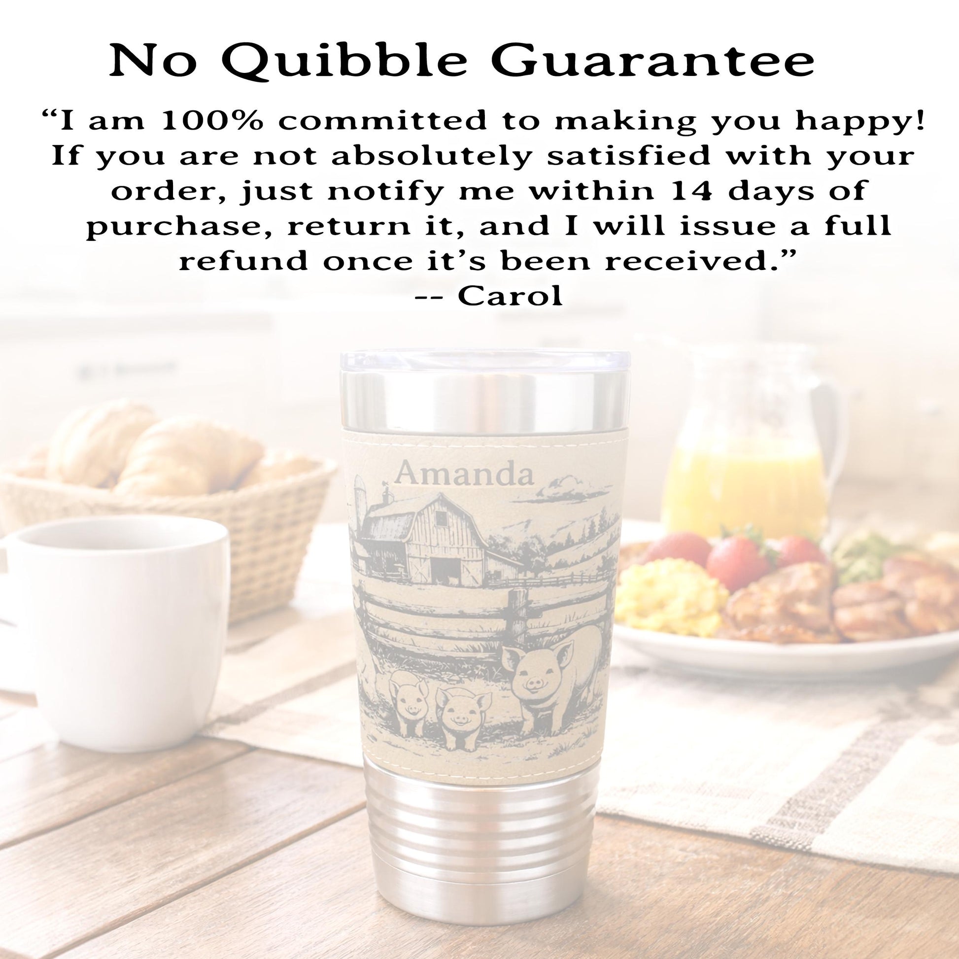 Pig Farm Engraved 20 oz Travel Tumbler – Personalized Leatherette Wrap, Custom Name, Leatherette Wrap, Perfect Pig Lovers Gift