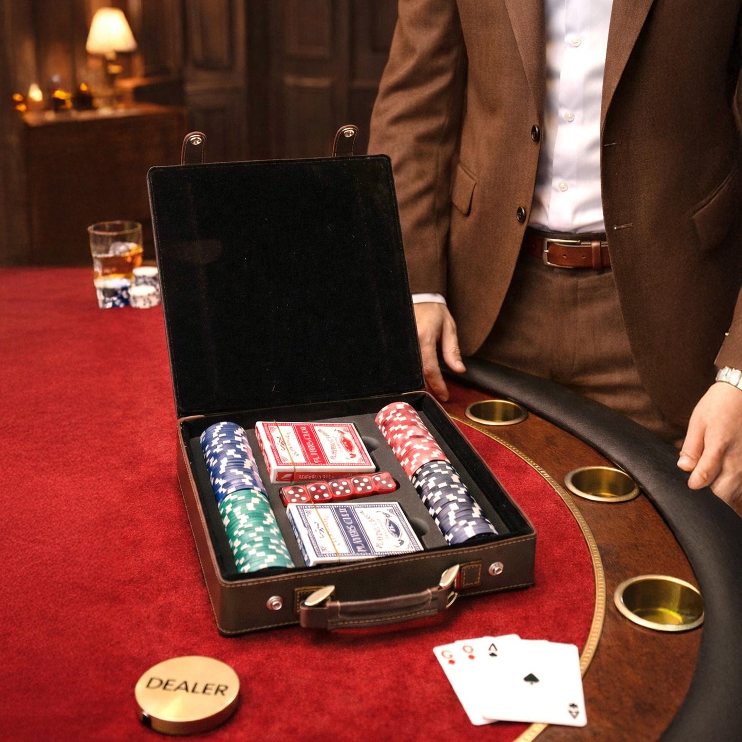 Custom Poker Set, 100 Piece Leatherette Poker Gift Set Engraved with Custom Design can be personalized and ready for Poker Night