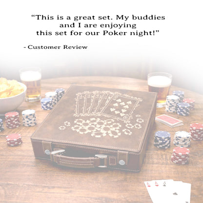 Custom Poker Set, 100 Piece Leatherette Poker Gift Set Engraved with Custom Design can be personalized and ready for Poker Night