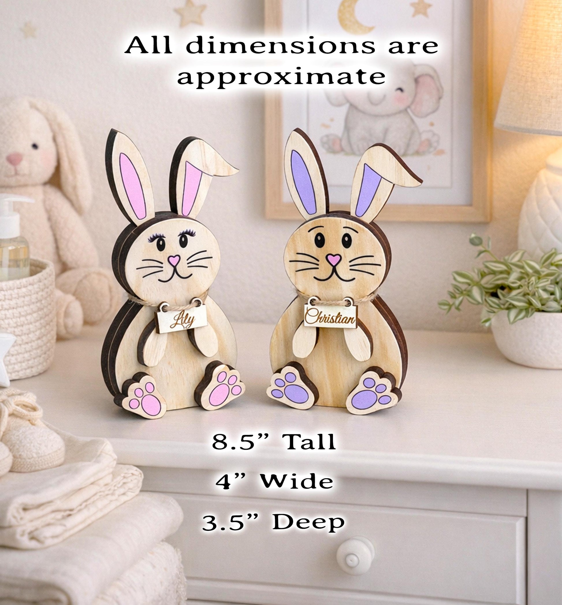 Personalized Woodland Bunny Shelf Sitter Set – Boy & Girl Multi-Layer Wood Decor – Nursery/Kids Room