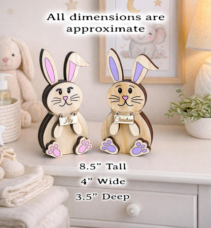 Personalized Woodland Bunny Shelf Sitter Set – Boy & Girl Multi-Layer Wood Decor – Nursery/Kids Room