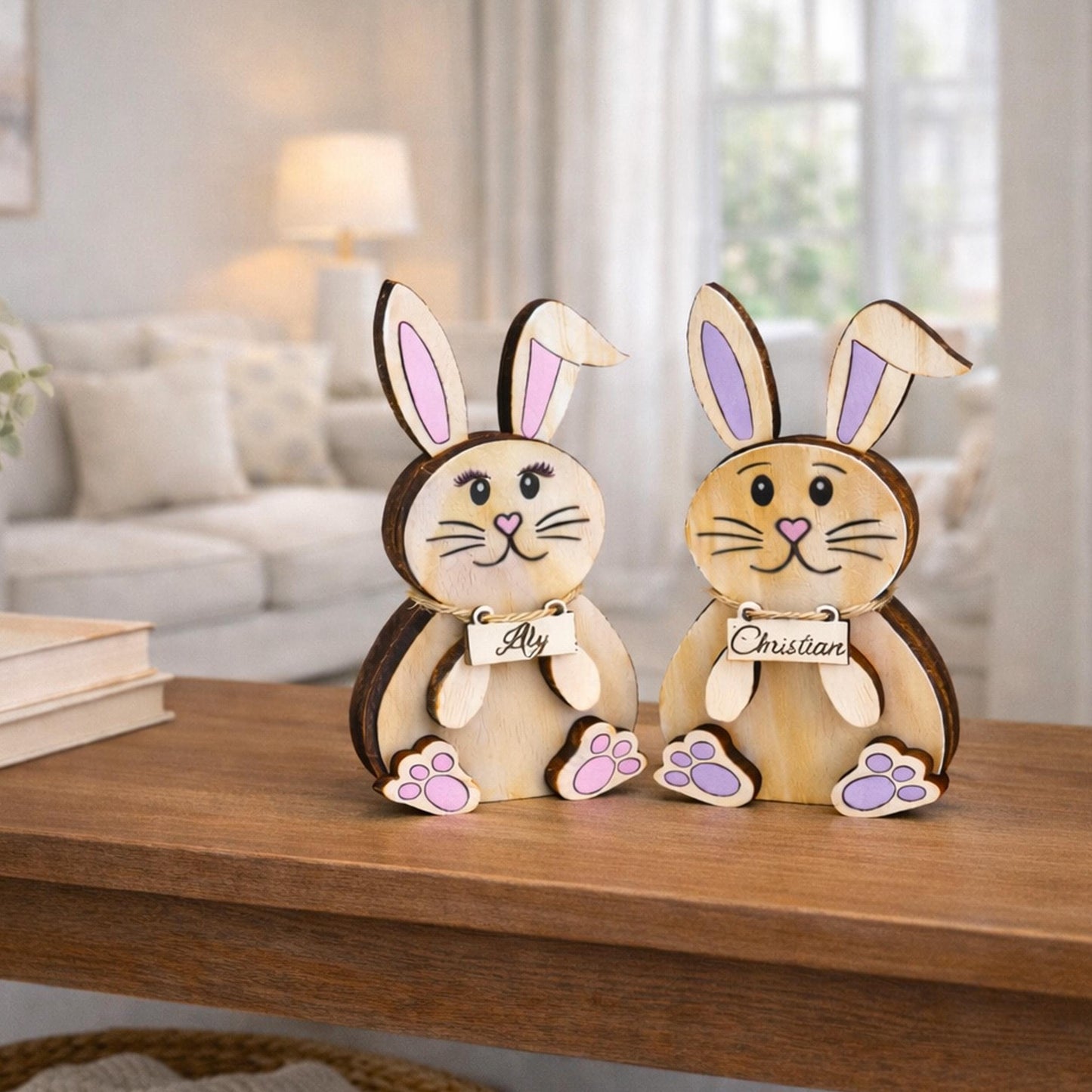 Personalized Woodland Bunny Shelf Sitter Set – Boy & Girl Multi-Layer Wood Decor – Nursery/Kids Room