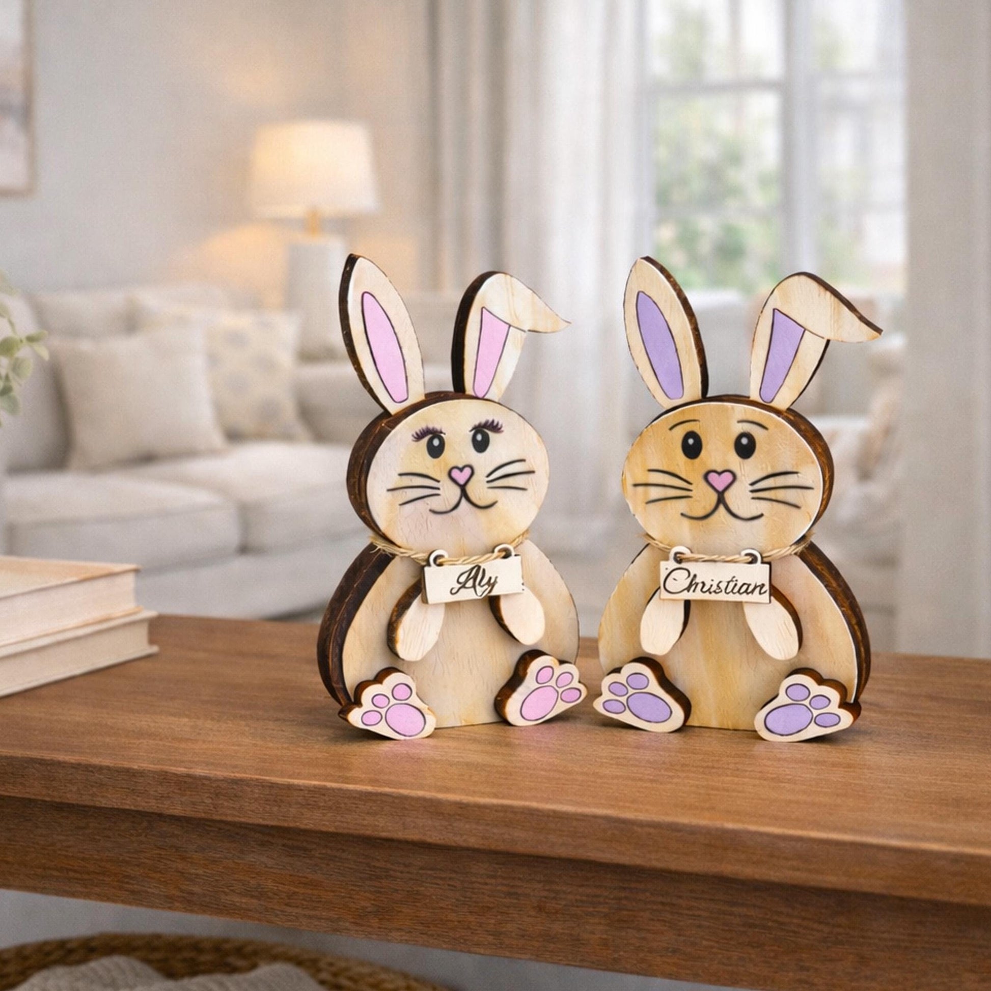 Personalized Woodland Bunny Shelf Sitter Set – Boy & Girl Multi-Layer Wood Decor – Nursery/Kids Room