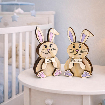 Personalized Woodland Bunny Shelf Sitter Set – Boy & Girl Multi-Layer Wood Decor – Nursery/Kids Room
