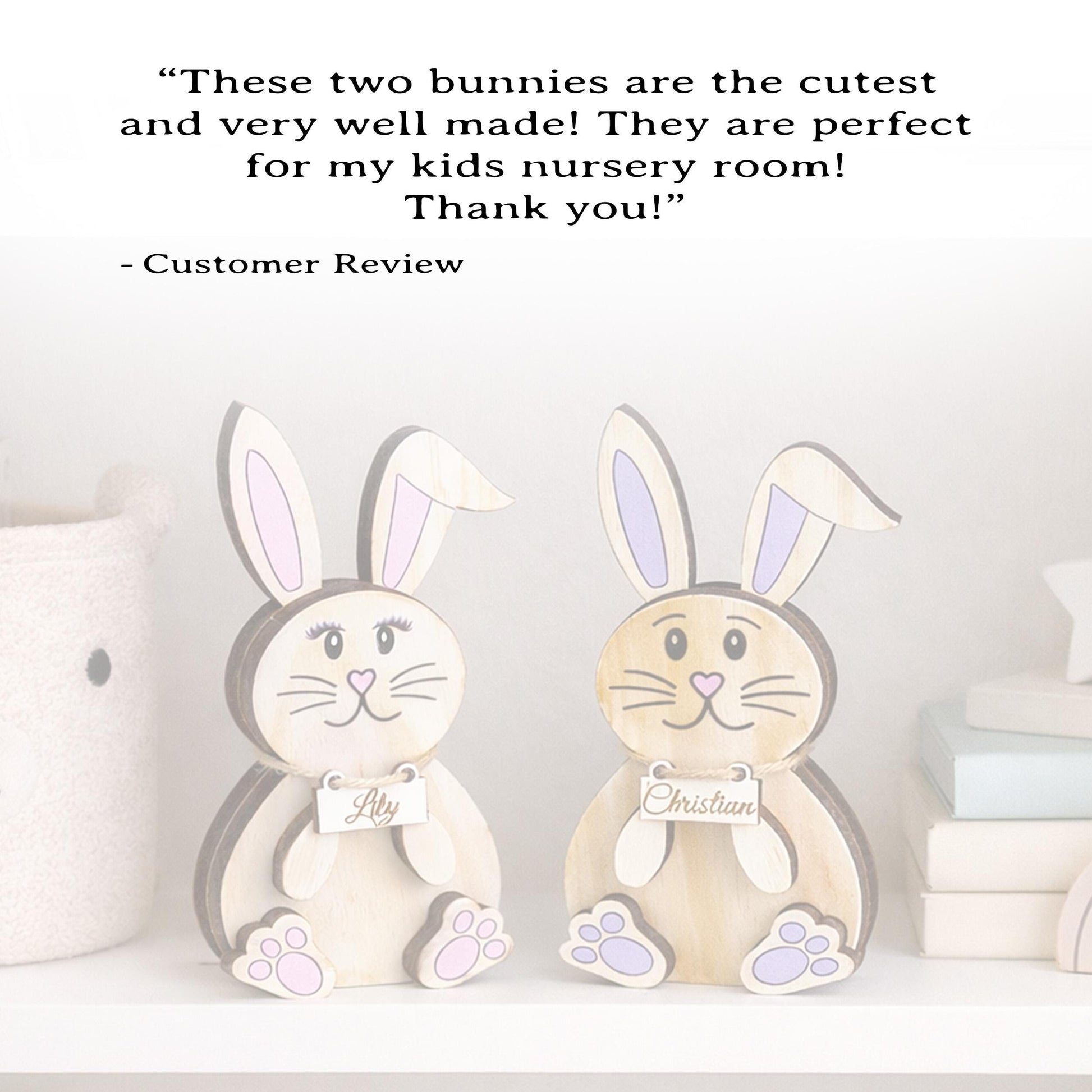 Personalized Woodland Bunny Shelf Sitter Set – Boy & Girl Multi-Layer Wood Decor – Nursery/Kids Room