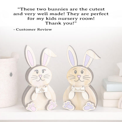 Personalized Woodland Bunny Shelf Sitter Set – Boy & Girl Multi-Layer Wood Decor – Nursery/Kids Room