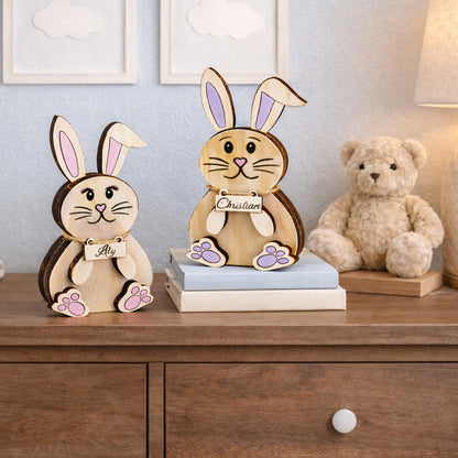 Personalized Woodland Bunny Shelf Sitter Set – Boy & Girl Multi-Layer Wood Decor – Nursery/Kids Room