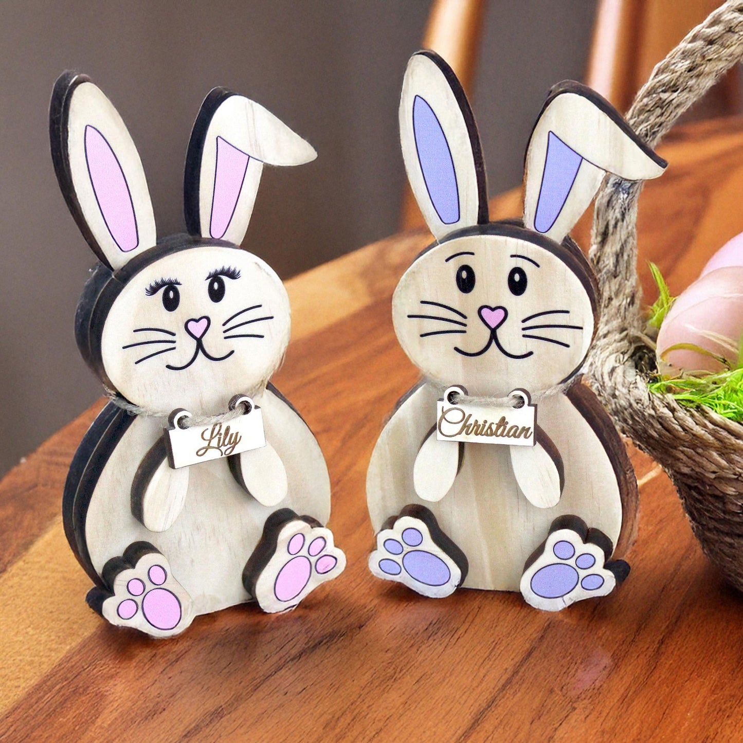 Personalized Woodland Bunny Shelf Sitter Set – Boy & Girl Multi-Layer Wood Decor – Nursery/Kids Room