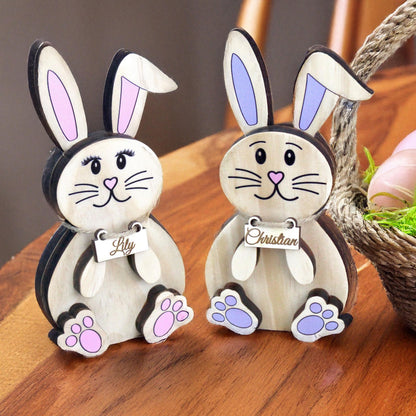 Personalized Woodland Bunny Shelf Sitter Set – Boy & Girl Multi-Layer Wood Decor – Nursery/Kids Room