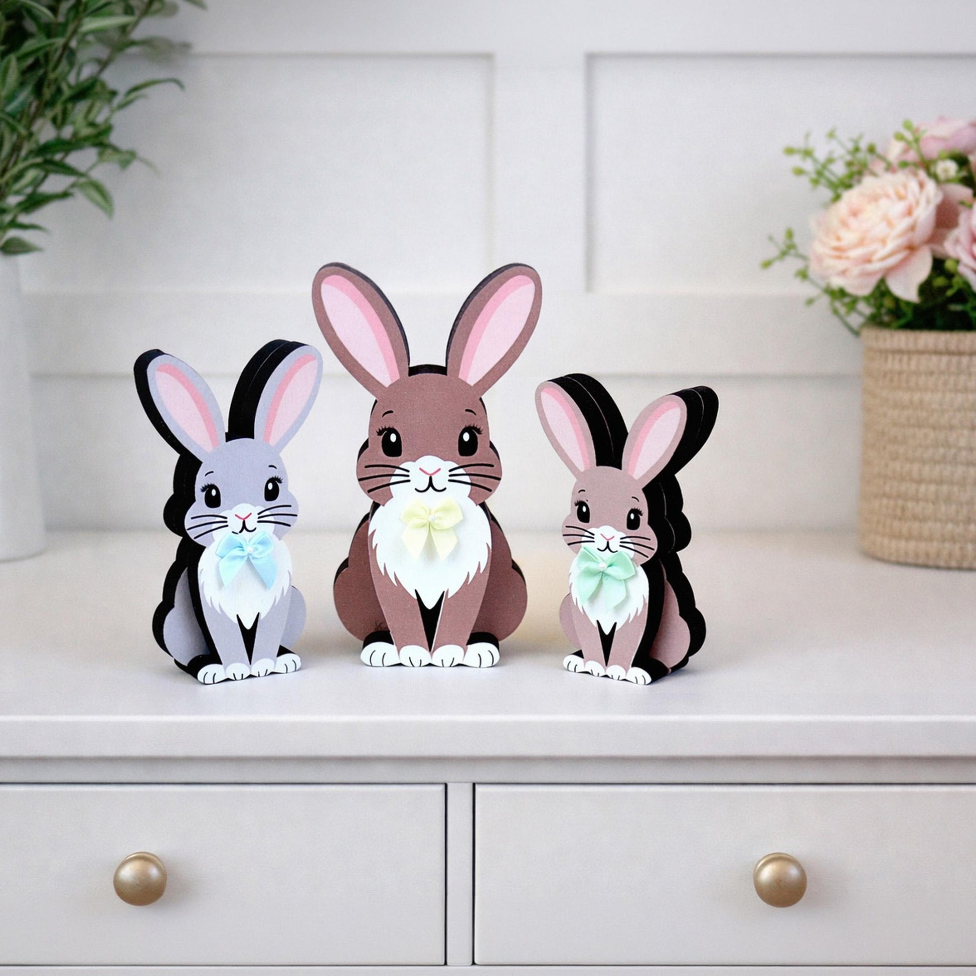 Personalized Woodland Bunny Shelf Sitter Set of 3 – Multi-Layer Wood Decor – Nursery/Kids Room