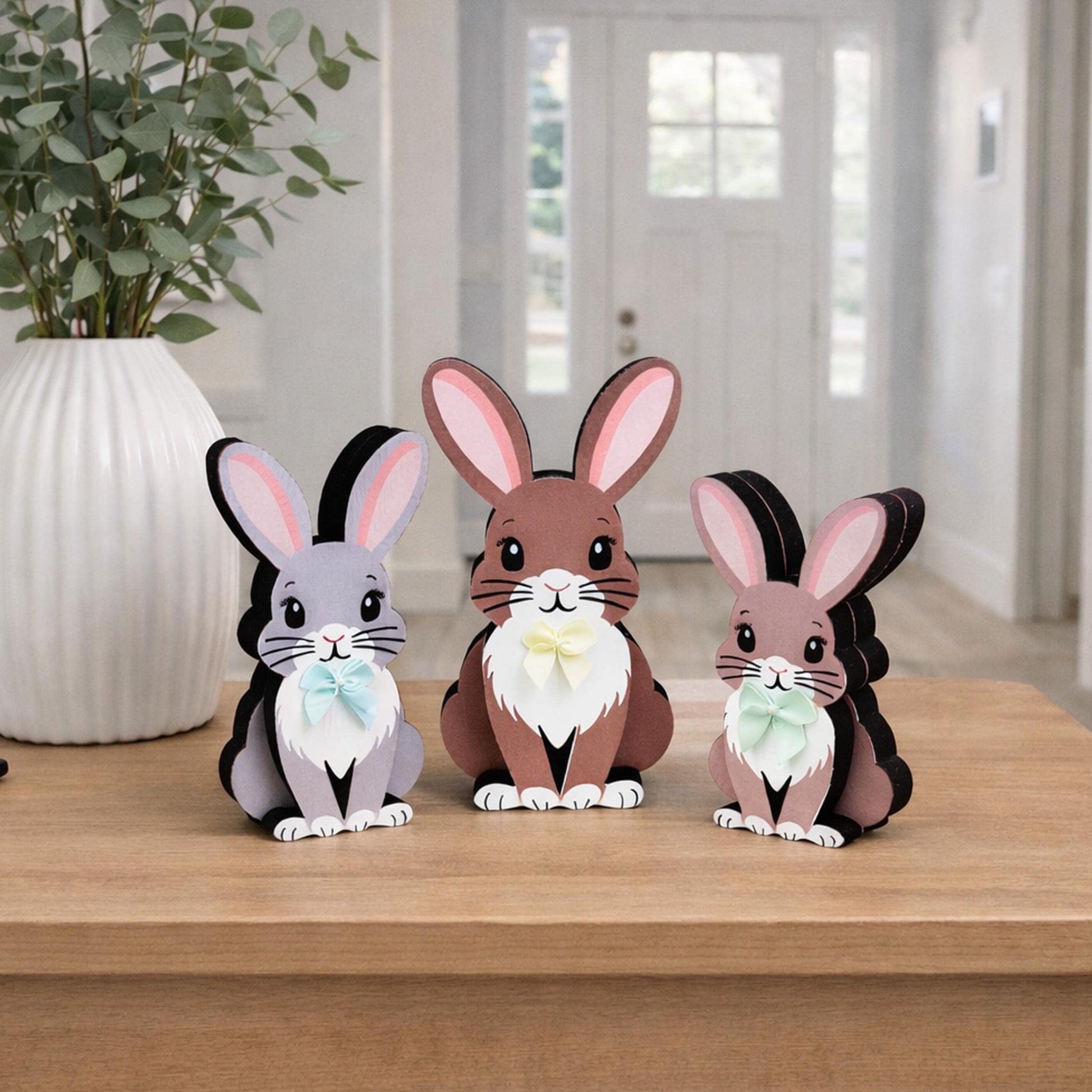 Personalized Woodland Bunny Shelf Sitter Set of 3 – Multi-Layer Wood Decor – Nursery/Kids Room