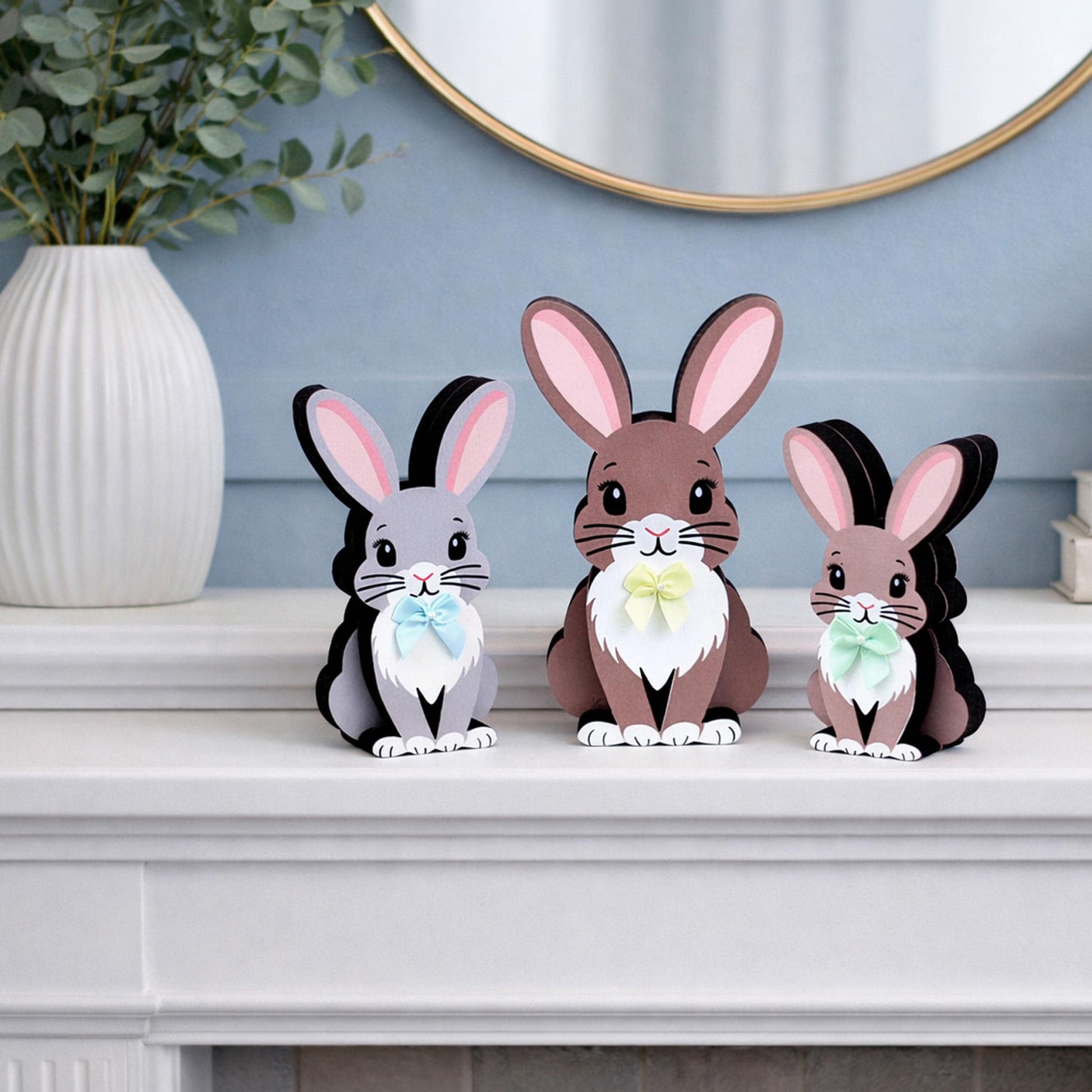 Personalized Woodland Bunny Shelf Sitter Set of 3 – Multi-Layer Wood Decor – Nursery/Kids Room