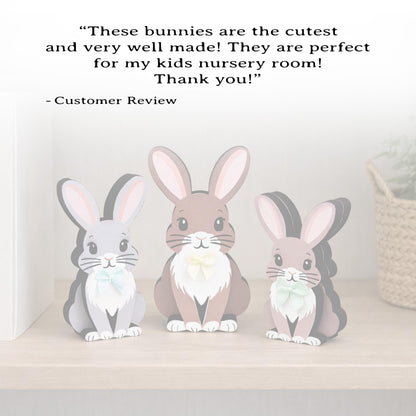Personalized Woodland Bunny Shelf Sitter Set of 3 – Multi-Layer Wood Decor – Nursery/Kids Room