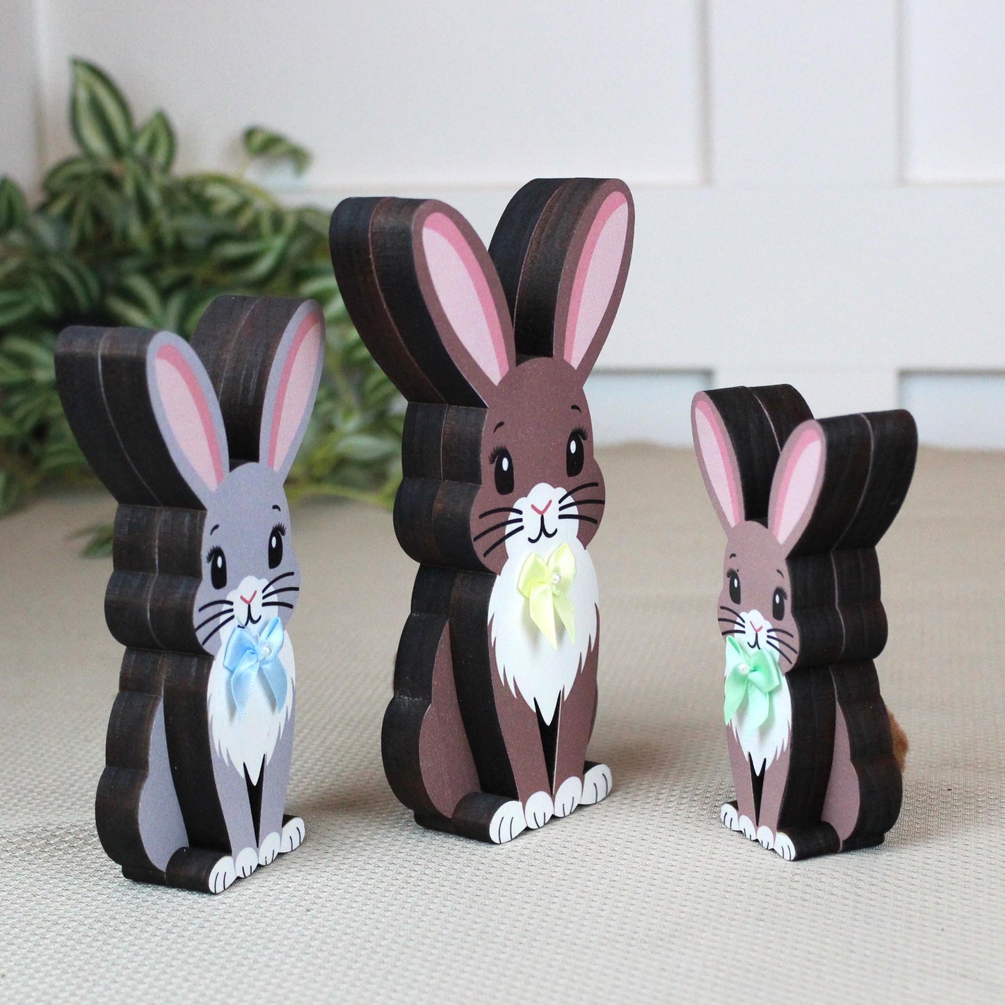 Personalized Woodland Bunny Shelf Sitter Set of 3 – Multi-Layer Wood Decor – Nursery/Kids Room