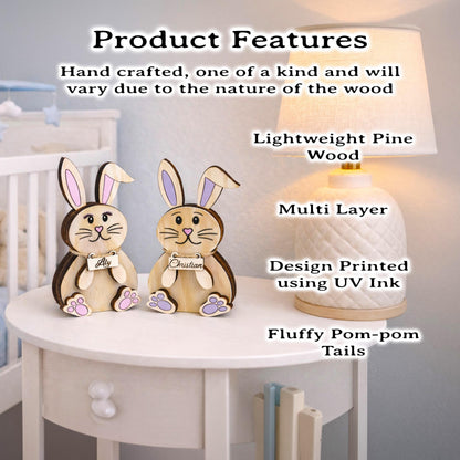 Personalized Woodland Bunny Shelf Sitter Set – Boy & Girl Multi-Layer Wood Decor – Nursery/Kids Room