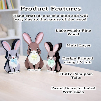 Personalized Woodland Bunny Shelf Sitter Set of 3 – Multi-Layer Wood Decor – Nursery/Kids Room