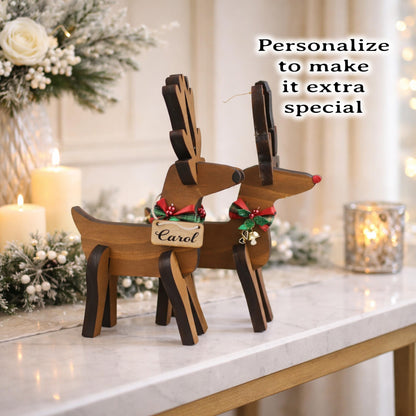 Rustic Wooden Christmas Reindeer Set of 2, Modern Farmhouse Decor, Antique White or Brown, Fireplace Mantel Decoration, Tabletop Centerpiece