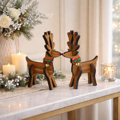Rustic Wooden Christmas Reindeer Set of 2, Modern Farmhouse Decor, Antique White or Brown, Fireplace Mantel Decoration, Tabletop Centerpiece