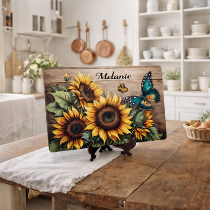 Sunflower Kitchen Decor, Sunflowers and Butterflies Brighten up your Kitchen Decor with this Environmentally Friendly Bamboo Cutting Board
